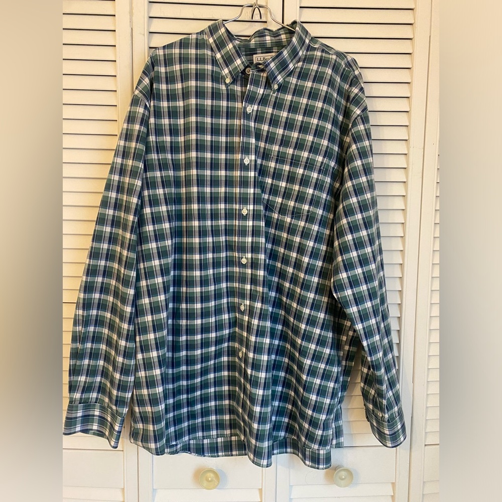 L.L.Bean Shirt Mens 2XL Green Plaid Traditional Fit Flannel Button Down Checked